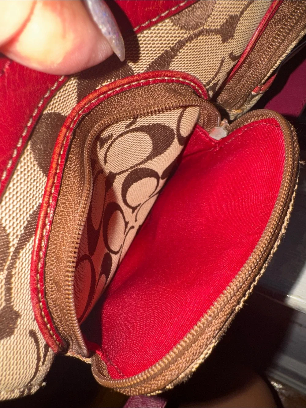 Coach Signature Canvas with red leather trim